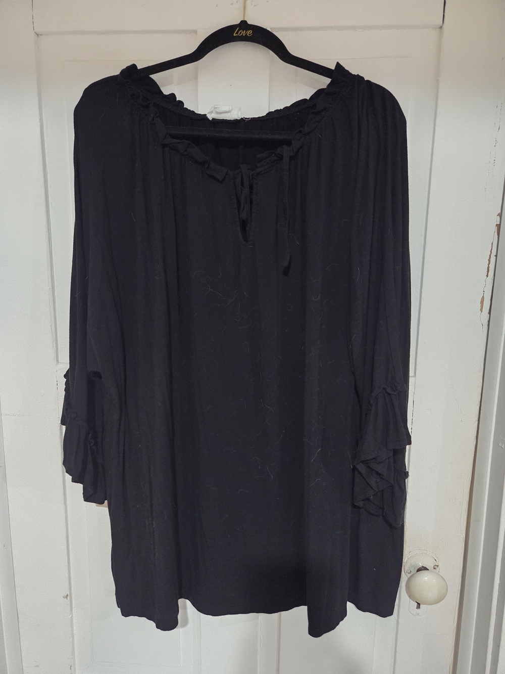 Chic Soul Black Ruffled Tie-Neck Peasant Top